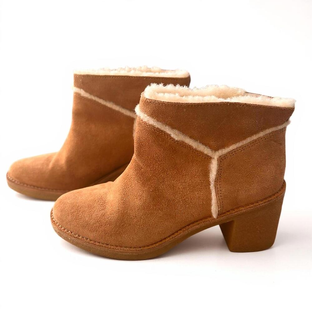 UGG Kasen Heeled Ankle Boots Chestnut Suede Shearling Women’s Size 6.5